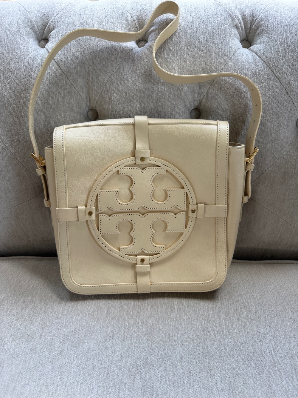 Tory Burch Ivory Cream Leather Holly Shoulder Bag